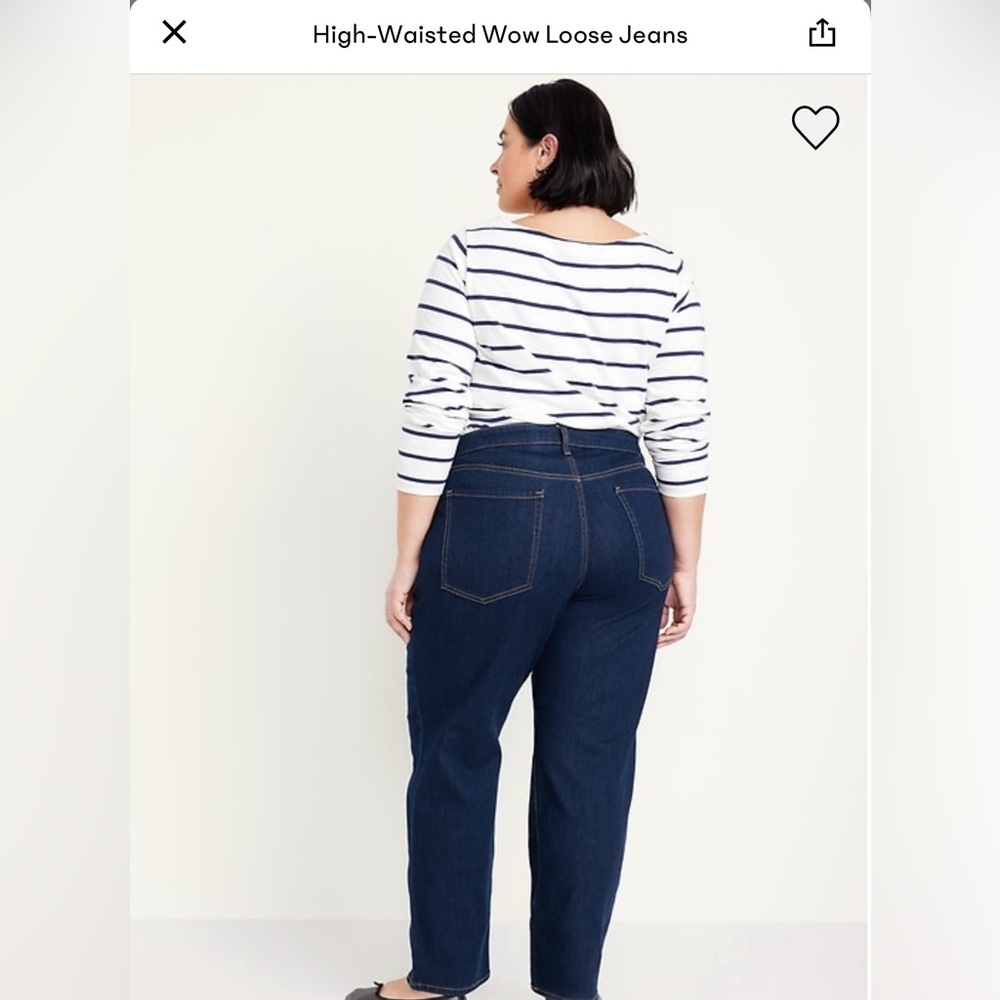 Old Navy Women's High-Rise Wow Loose Dark Blue Straight Leg Jeans - Picture 2 of 5